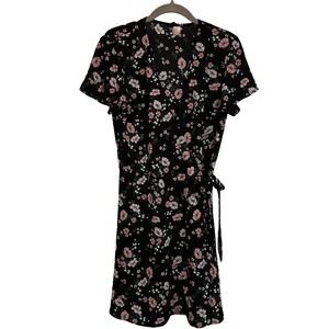 Divided by H&M Black Pink Floral Wrap Dress Above the‎ Knee Size 8